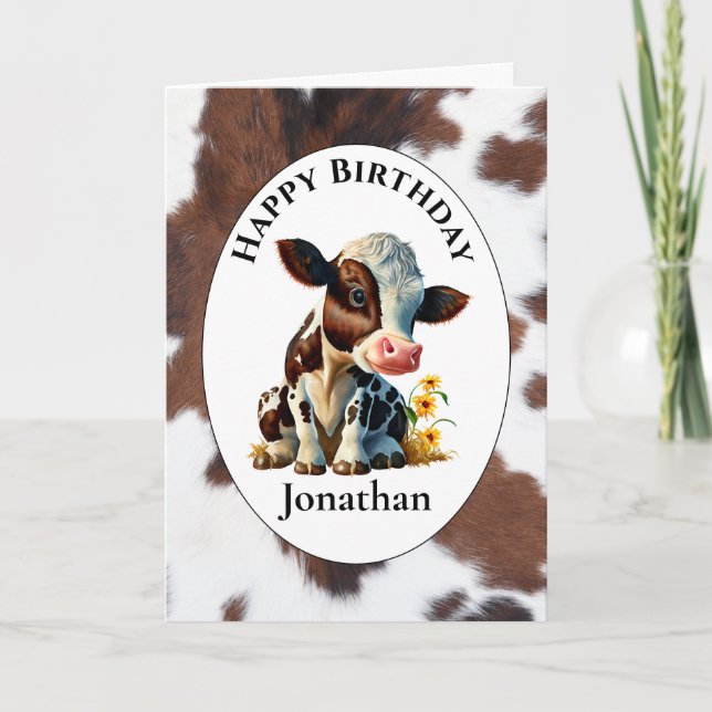 1.ª Tarjeta de Vaca Marrón de Cumpleaños (Anverso)