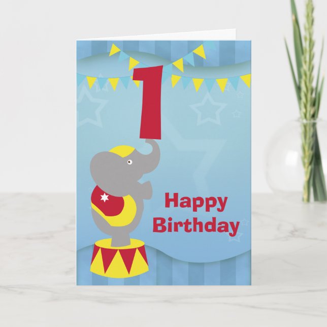 1.ª Tarjeta para elefantes en circo de cumpleaños (Anverso)