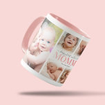 1.ª taza de Collage de fotos del Día de la Madre<br><div class="desc">Moderno primer tazón de Día de la Madre con una plantilla de 6 collage de fotos,  el dicho "feliz primer día de la madre" en un guión y tipografía de gradiente rosa lindo,  y el nombre de los niños.</div>