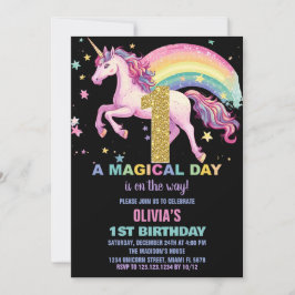 1.ª unicornio invitaciones de cumpleaños negro