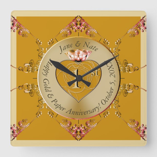 1.ᵉʳ 50.º Reloj de Muro Ochre Dorado (Anverso)