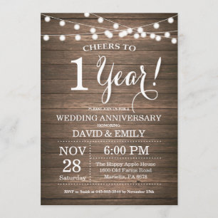 1.ᵉʳ Aniversario Boda Invitación a la Madera Rústi