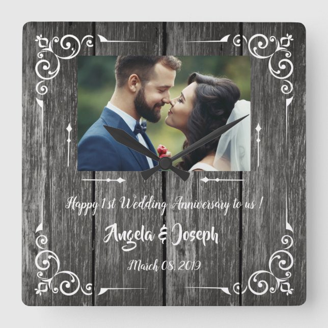 1.ᵉʳ Aniversario Boda Reloj de la Madera Ornamenta (Anverso)