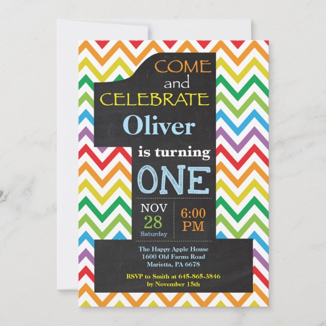 1.ᵉʳ Aniversario Invitación a Chalkboard con arcoi (Anverso)