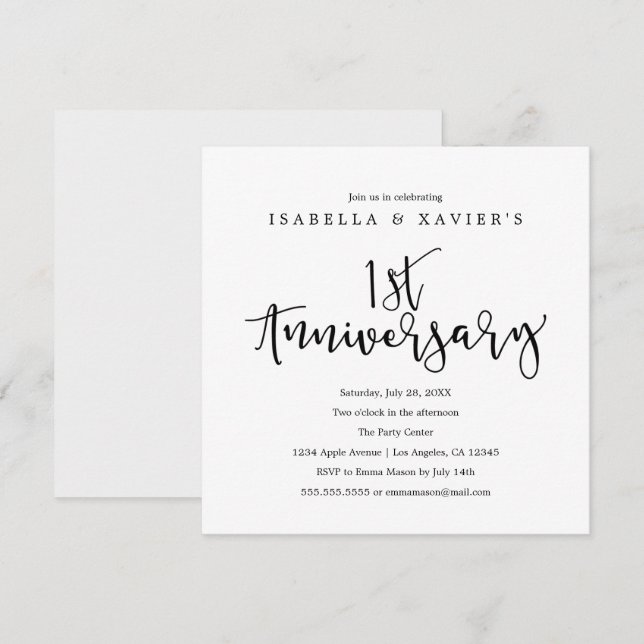 1.ᵉʳ aniversario | Invitación de fiesta (Anverso / Reverso)
