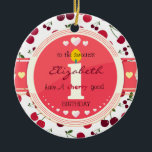 1.ᵉʳ buen cumpleaños Cerezo Ornamento cerámico<br><div class="desc">1 cereza de buen cumpleaños Ornamento cerámico.</div>