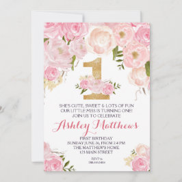 1.ᵉʳ cumpleaños 1ª bella invitación floral,