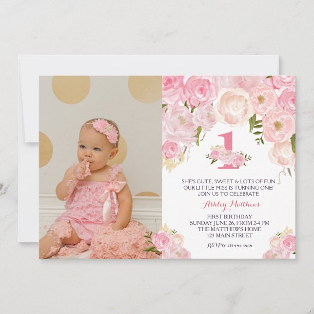 1.ᵉʳ cumpleaños 1ª bella invitación floral, yo (Anverso)