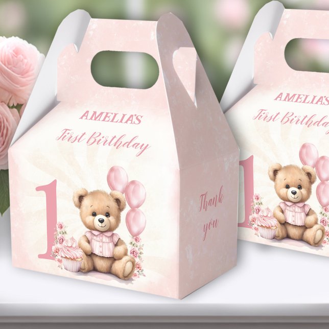 1.ᵉʳ Cumpleaños Cajas Favoras de Número de Oso Ros (Bear Birthday Favor Boxes - You can choose from 3 sizes by clicking on the STYLE dropbox.)