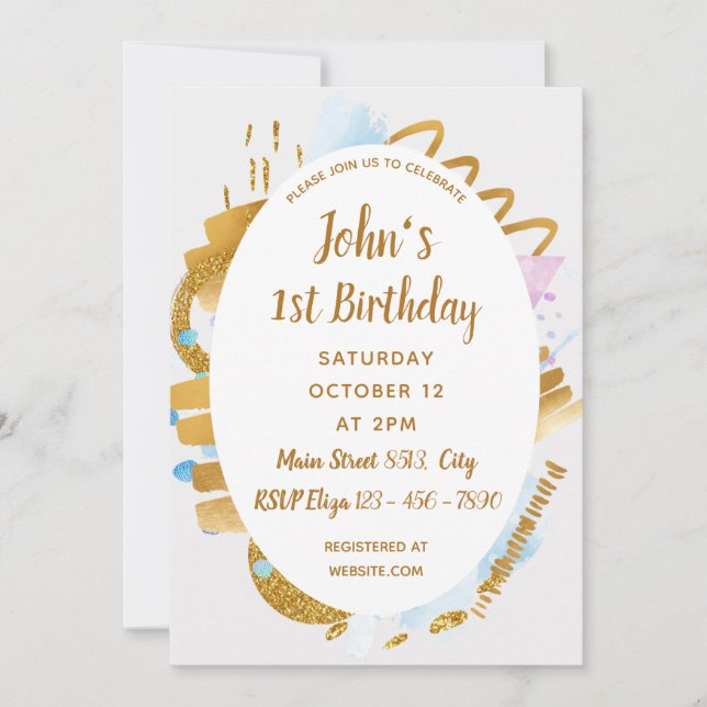 1.ᵉʳ cumpleaños - Delicada invitación a los detall (Anverso)