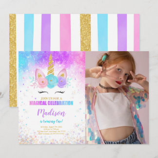 1.ᵉʳ cumpleaños Fiesta de unicornio - Invitación a