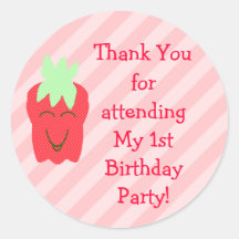 1.ᵉʳ cumpleaños Fresa Gracias Pegatinas
