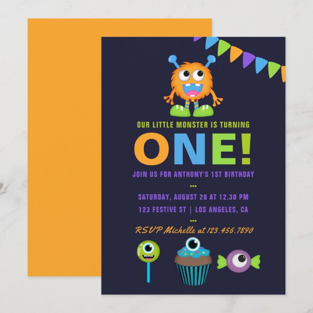 1.ᵉʳ cumpleaños Invitación a la fiesta de los niño (Anverso / Reverso)