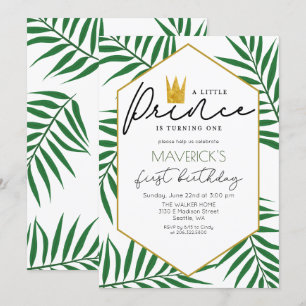 1.ᵉʳ cumpleaños Invitación a la hoja de la Corona 