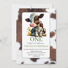 1.ᵉʳ cumpleaños Invitación a una vaca bebé