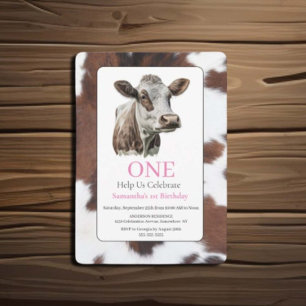 1.ᵉʳ cumpleaños Invitación a vacas blancas y marro