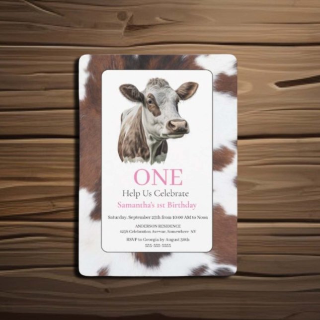 1.ᵉʳ cumpleaños Invitación a vacas blancas y marro (Subido por el creador)