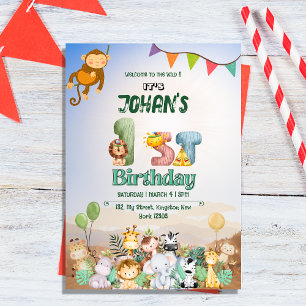 1.ᵉʳ cumpleaños Invitación temática a Safari de la