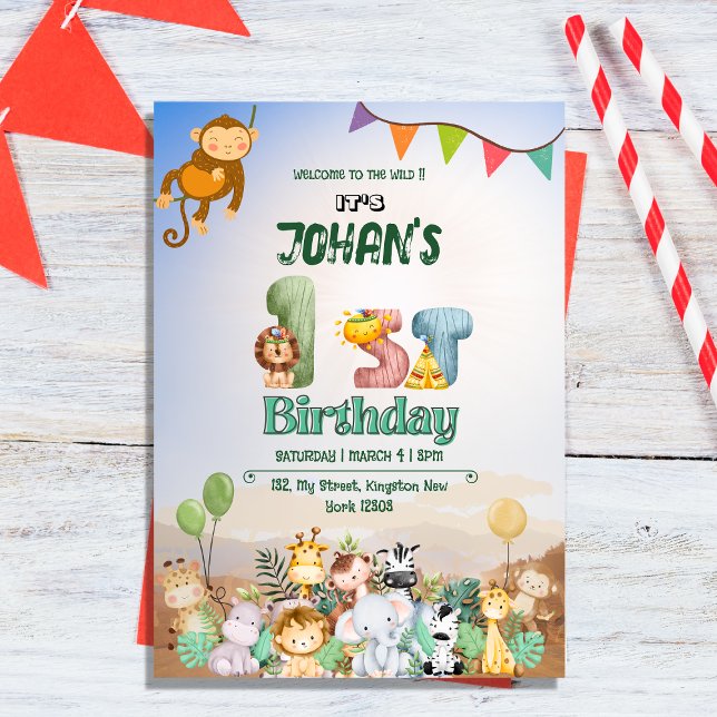 1.ᵉʳ cumpleaños Invitación temática a Safari de la (Subido por el creador)