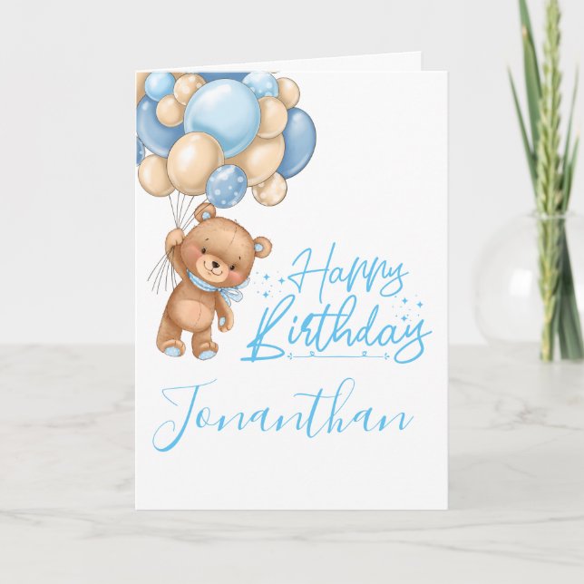 1.ᵉʳ cumpleaños lindo teddy globo tarjeta de niño (Anverso)