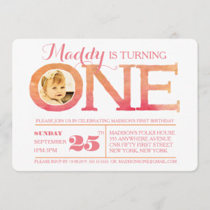 1.ᵉʳ Cumpleaños Ombre Watercolor Una Invitación Fo