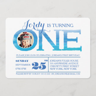1.ᵉʳ Cumpleaños Ombre Watercolor Una Invitación Fo