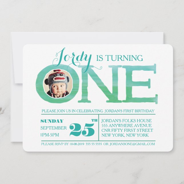 1.ᵉʳ Cumpleaños Ombre Watercolor Una Invitación Fo (Anverso)