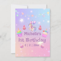 1.ᵉʳ cumpleaños unicornios cupcakes girly tarjeta 