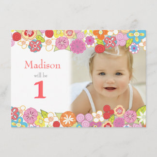 1.ᵉʳ Fiesta de Aniversario Flores Invitación a la