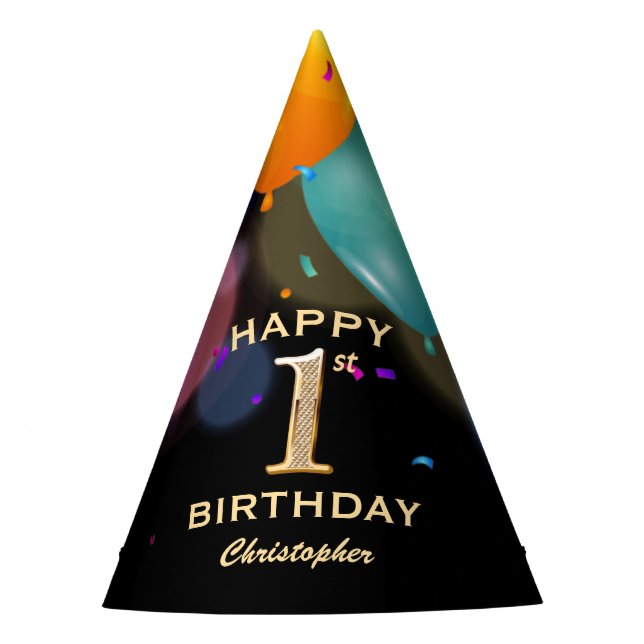 1.ᵉʳ Fiesta de cumpleaños Gorra Fiesta negro y oro (Anverso)