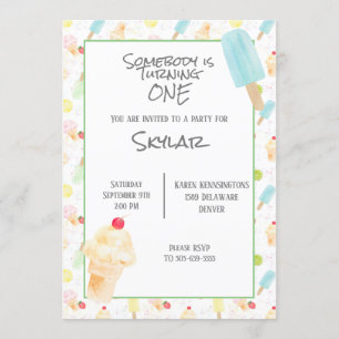 1.ᵉʳ Fiesta de cumpleaños Ice Cream Invitación