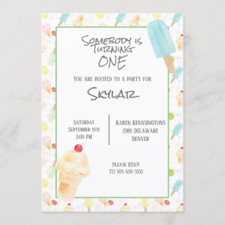 1.ᵉʳ Fiesta de cumpleaños Ice Cream Invitación
