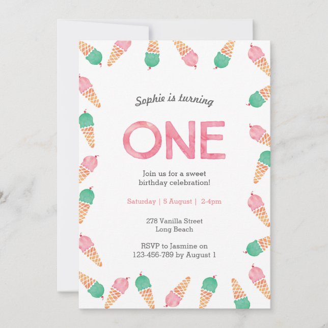 1.ᵉʳ Fiesta de cumpleaños | invitación a helados (Anverso)