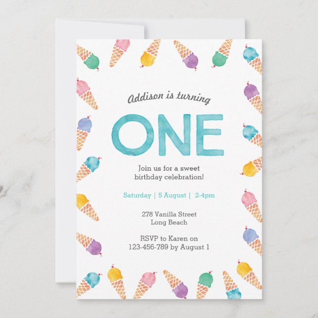 1.ᵉʳ Fiesta de cumpleaños | Invitación a la helada (Anverso)