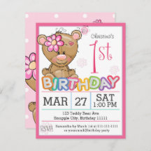 1.ᵉʳ Fiesta de cumpleaños Teddy Bear Invitación