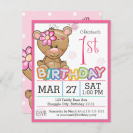 1.ᵉʳ Fiesta de cumpleaños Teddy Bear Invitación