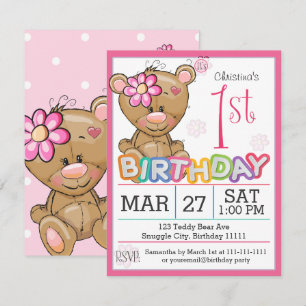 1.ᵉʳ Fiesta de cumpleaños Teddy Bear Invitación