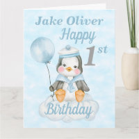 1.ᵉʳ Nacimiento Pingüino Tarjeta Grande Azul