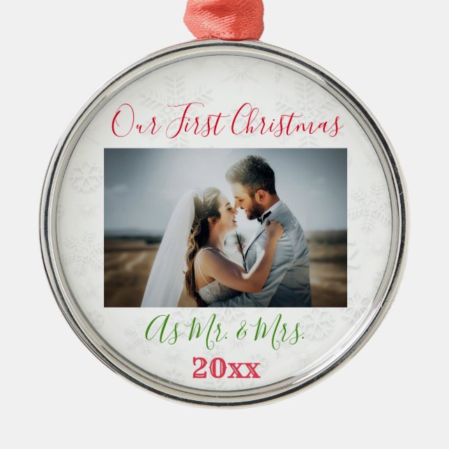 1.ᵉʳ Navidad Pareja Casada Foto Ornamento Metaliza (Frente)
