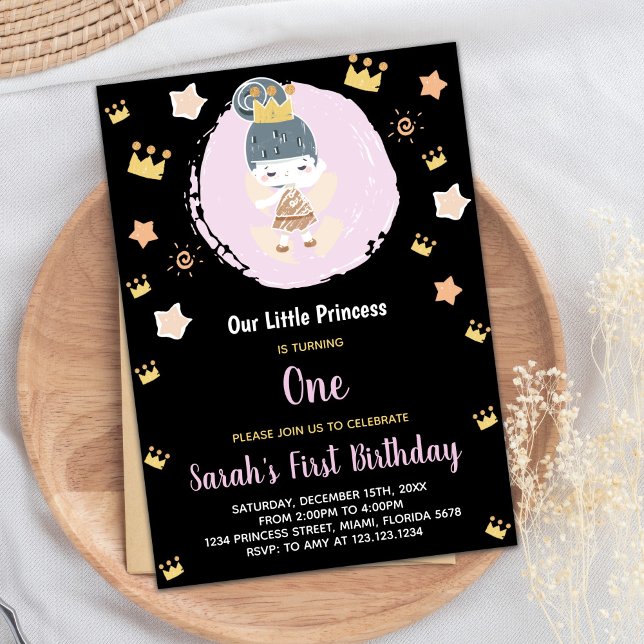 1.ᵉʳ Negrado de nuestra princesa invitaciones al c (1st Black Our Little Princess Birthday Invitations)