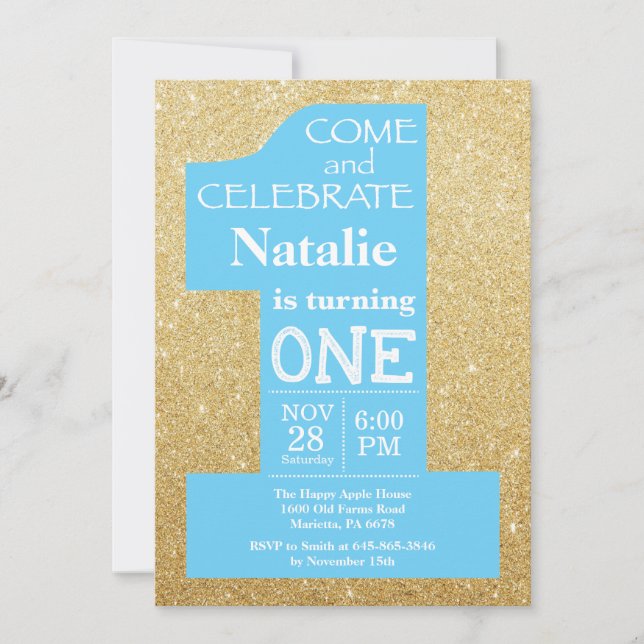 1.ᵉʳ Purpurina de oro de cumpleaños e invitación a (Anverso)