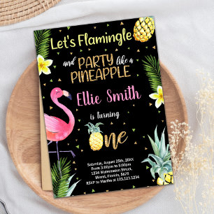 1.ᵉʳ Purpurina negro invitaciones a la piña Flamin