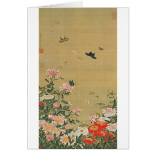 1. 芍 薬 群 蝶, 若 冲 Flor y mariposa, Jakuchu