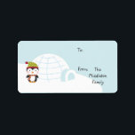 1.25" x 2.75" Pingüino Iglú en etiqueta de regalo<br><div class="desc">Esta Moda personalizada de 1.25" x 2.75" y la etiqueta de regalo de los Navidades de iglú de Pingüinos Modernos de moda es a la vez moderna y de moda. Éstos se imprimen en etiquetas Avery® utilizando una impresora a fondo de la tecnología de impresión a todo color. Impreso en...</div>