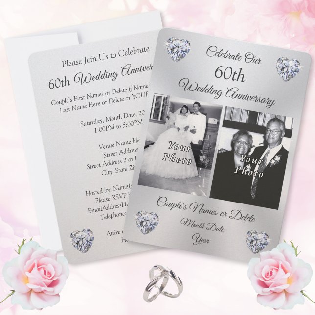 1, 2 fotos, invitaciones al 60 aniversario Boda (60th wedding anniversary invitations, with photos.  60th wedding anniversary invitations online.)