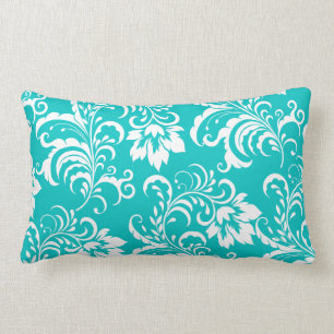 1 Almohada azul teal blanco damasco floral
