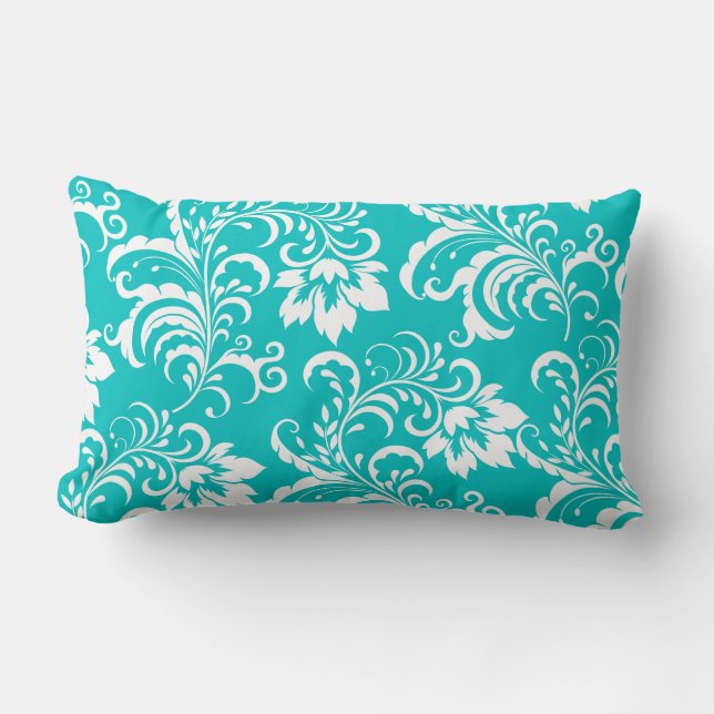 1 Almohada Verde azulada azul blanco Damasco Flora (Anverso)