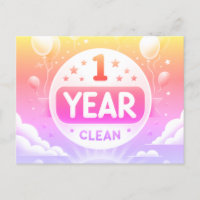 1 año de sobriedad limpia postal neón rosa brillan