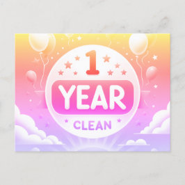 1 año de sobriedad limpia postal neón rosa brillan