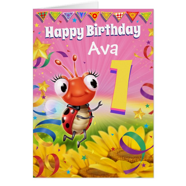 1 año tarjeta de cumpleaños Personalizado Little L (Frente)